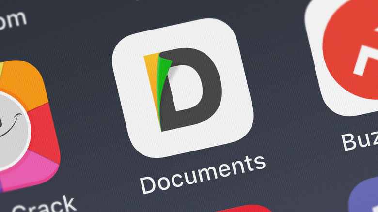 Close-up of Documents app logo on device