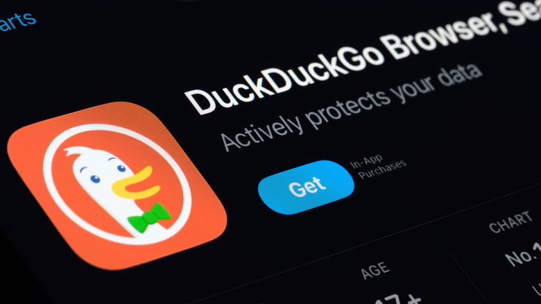 Close-up of DuckDuckGo Browser app logo on device