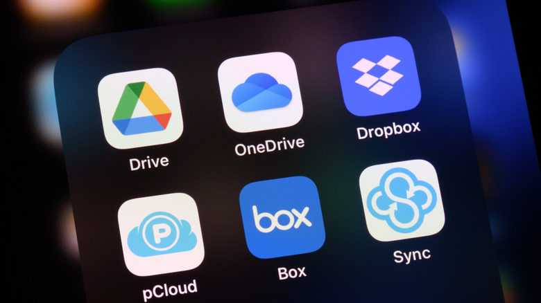 Google Drive app logo along with other cloud storage apps on iPad