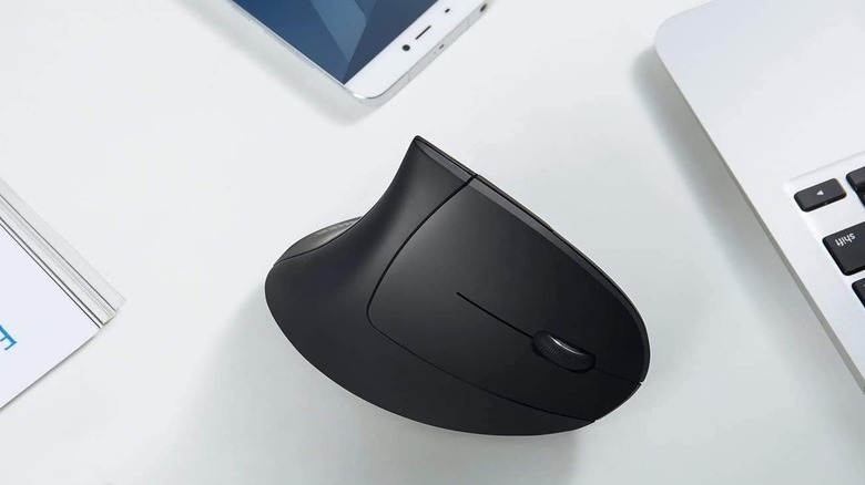 The Anker AK-98ANWVM-UBA wireless vertical mouse with its USB receiver on a white background.