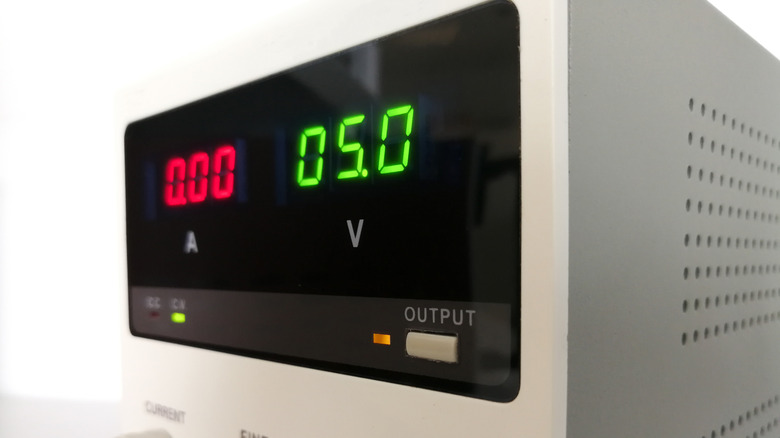 A benchtop power supply with a digital display