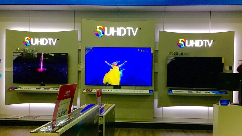 Samsung TVs on display at a retail store