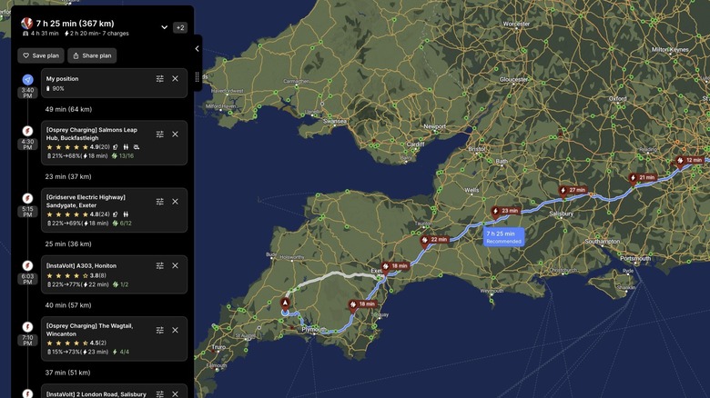 A screenshot of a route planned on ABetterRoutePlanner.com