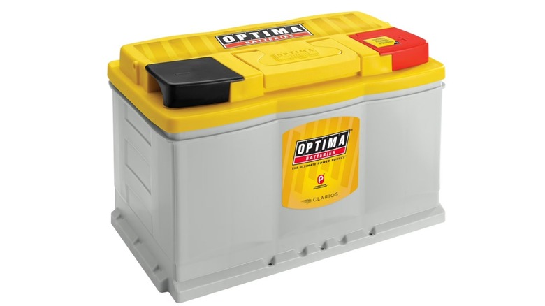 The Optima H6 car battery on a white background.