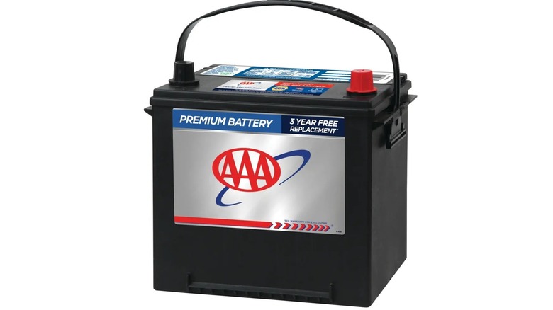 An AAA car battery on a white background