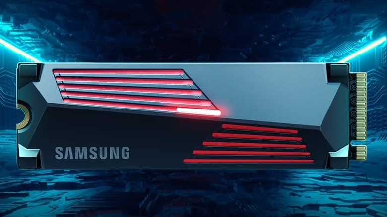 Samsung 990 Pro SSD card with blue background