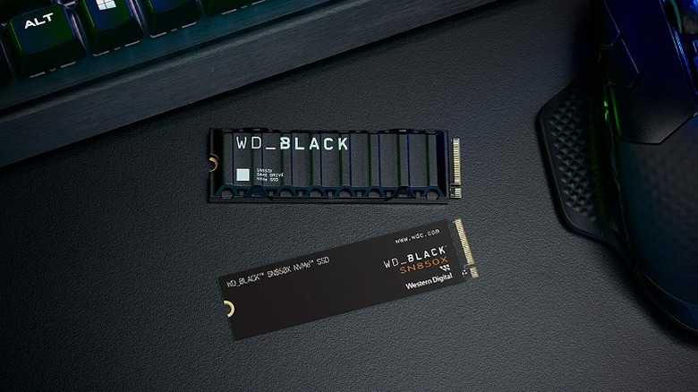WD Black Internal SSD placed on a computer desk.