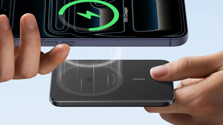 Render of the Anker MagGo power bank being attached to the back of an iPhone