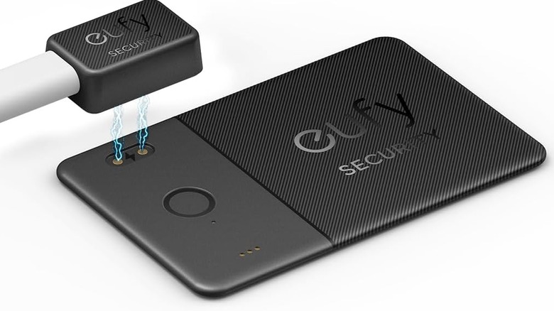 Promotional render of the Eufy Security tracking card and charging cable