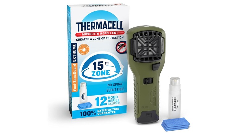 The Thermacell Fuel-ZoneGuard Extreme mosquito repeller and its box on a white background.