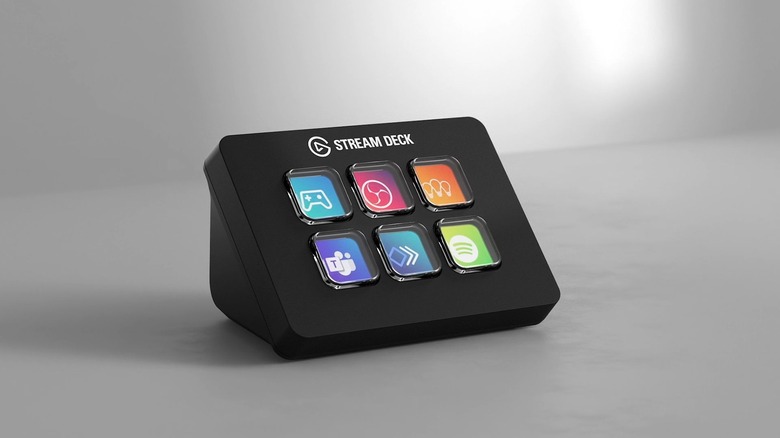 The stream deck mini on a white surface