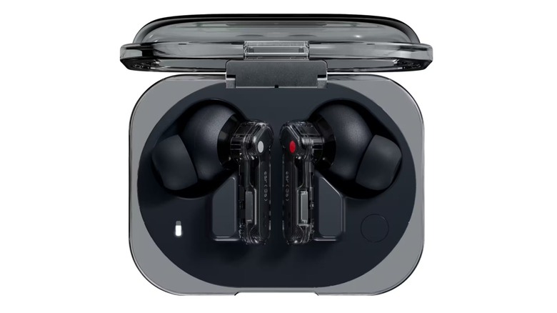 The Nothing Ear (3a) wireless earbuds in their charging case on a white background.