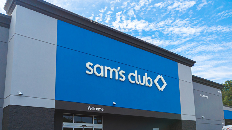 The Sam's Club logo on the facade of a physical store.