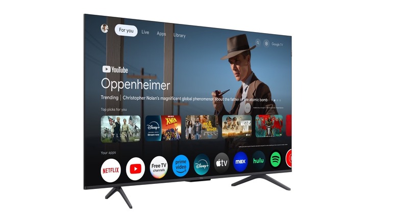 The TCL Q6 Series QLED TV with streaming services on the screen, on a white background.