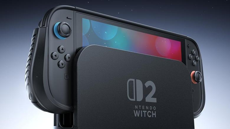 A Switch 2 with the FastSnail dockable case, in its dock.
