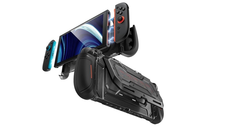 The front and back of the Mumba Titan rugged case, installed on a Switch 2.
