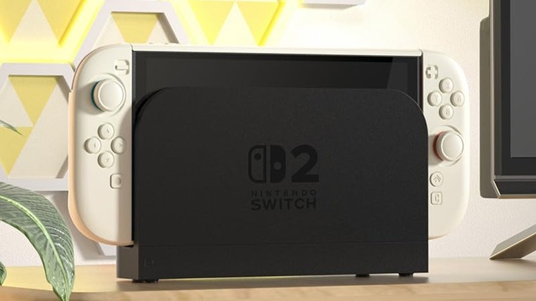 The PlayVital hard case installed on a Switch 2, in its dock.