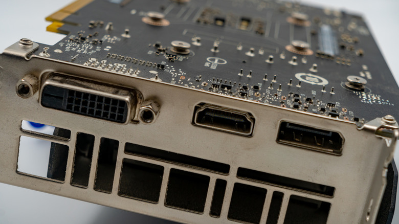 The rear panel of a graphics card has a DVI port.