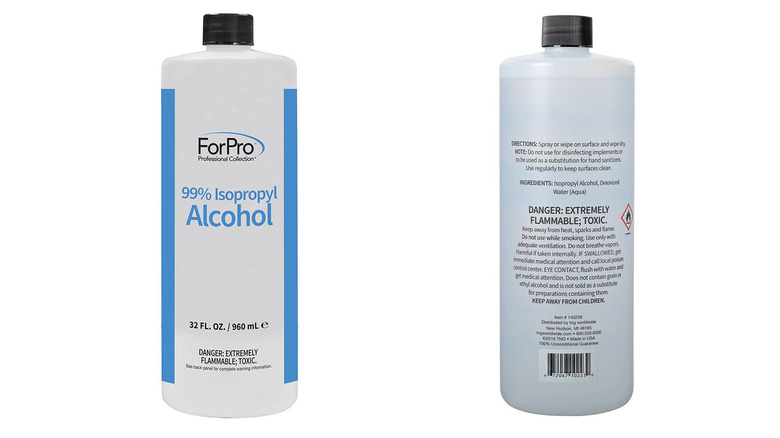 Front and back view of a bottle of Isopropyl alcohol