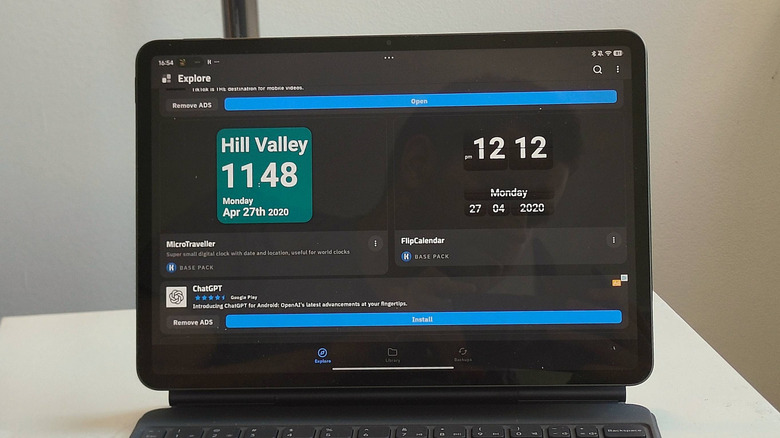 An Android tablet showing the KWGT widget store.