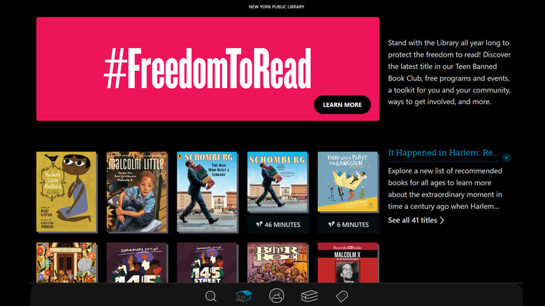 New York public library eBook catalog on Libby website