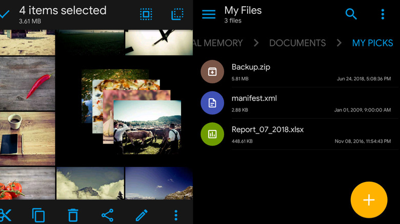 Solid Explorer File Manager showing dual pane layout