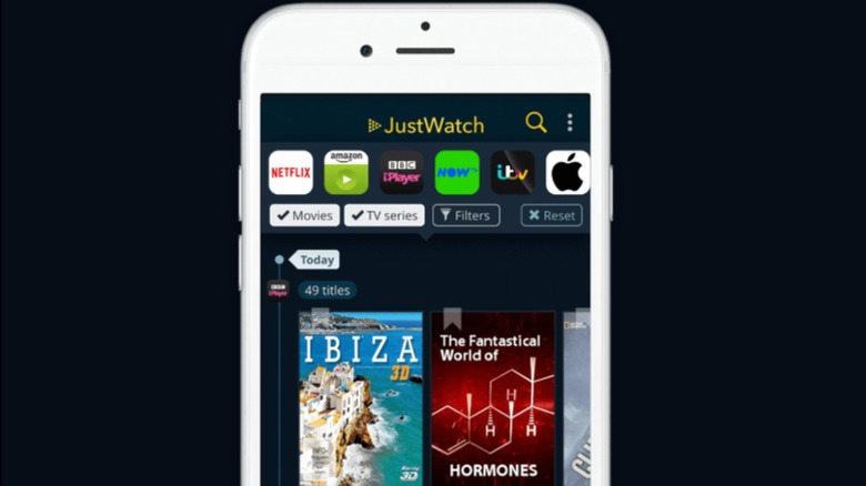 The JustWatch app on an iPhone