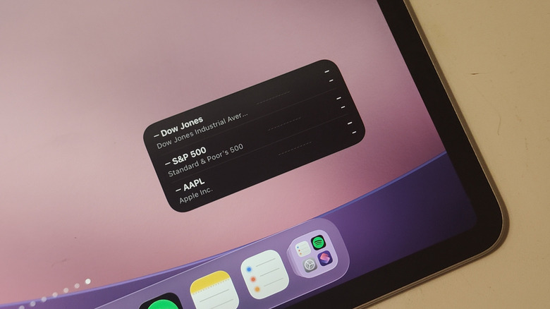 An iPad showing a medium-sized Stocks widget.