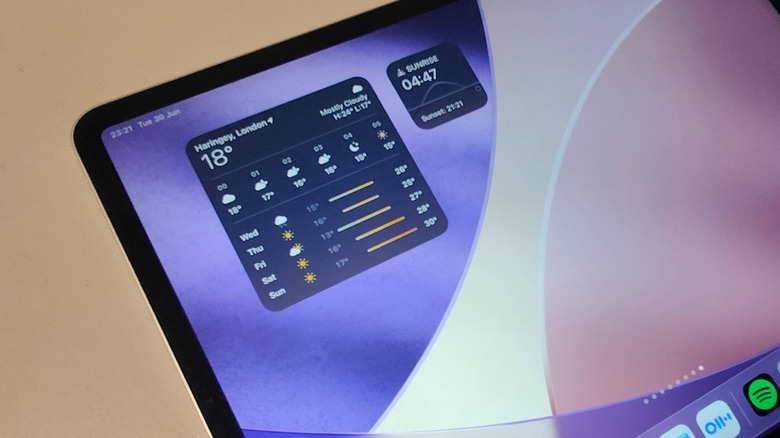 An iPad showing two Weather widgets.