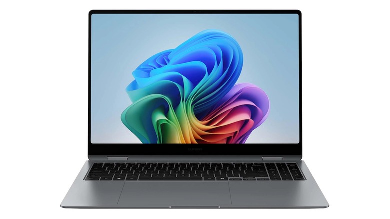 Samsung Galaxy Book5 Pro 360 convertible laptop in front of a white background