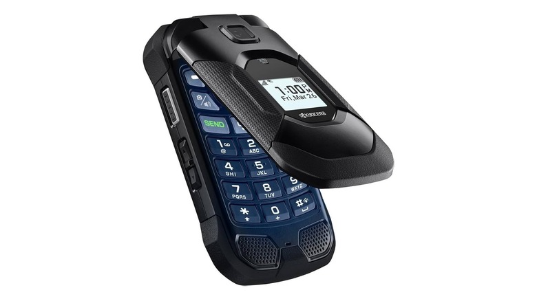 A product render of the Kyocera DuraXA Equip flip phone.