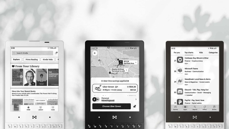 A close-up of three different color versions of The Minimal Phone