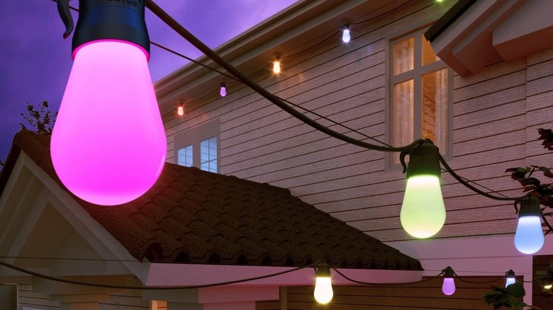 Govee String Lights hanging up in the backyard outside a home