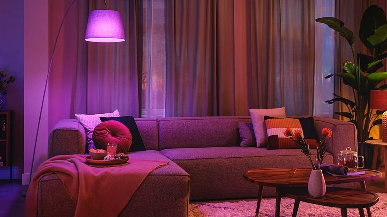 Philips Smart A19 Light Bulb installed in a living room lamp
