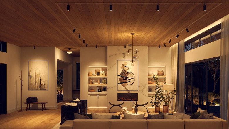 Pure Smart Lightbulb in a living room, as it becomes night outside