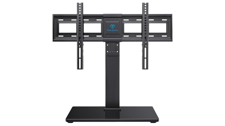 A freestanding TV mount against a white background.