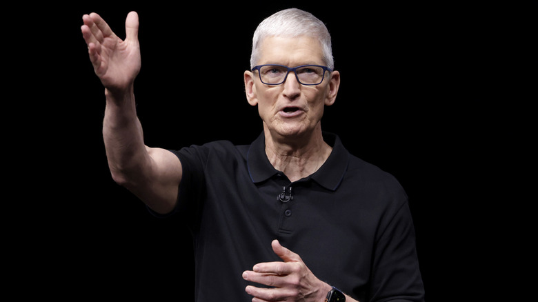 Tim Cook speaking during an Apple event