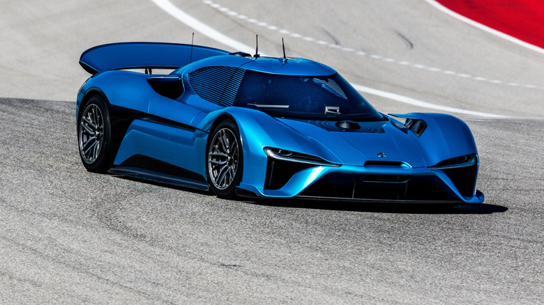 The Nio EP9 driving around a racing circuit