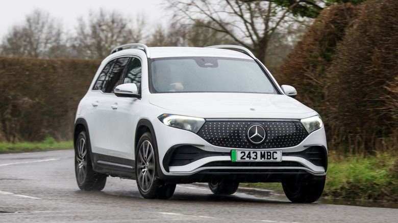 The Mercedes-Benz EQB driving down the street
