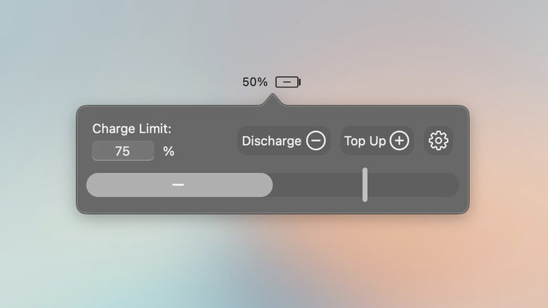 Visual of controlling charging percentage on Mac from menu bar.