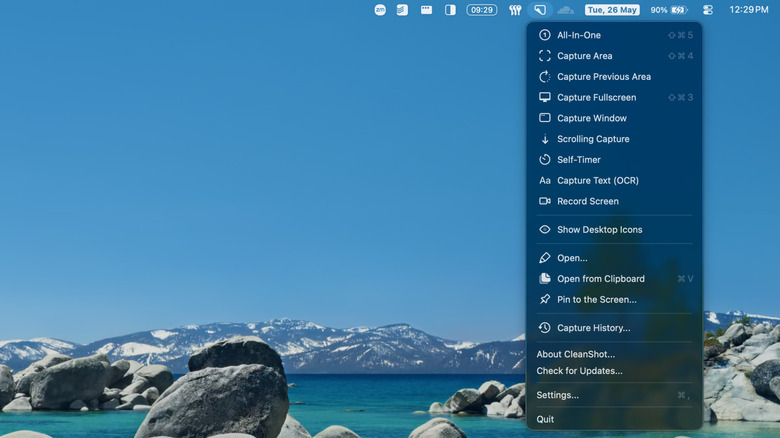 CleanShot X menu bar app with all the options for capturing and creating screenshots.