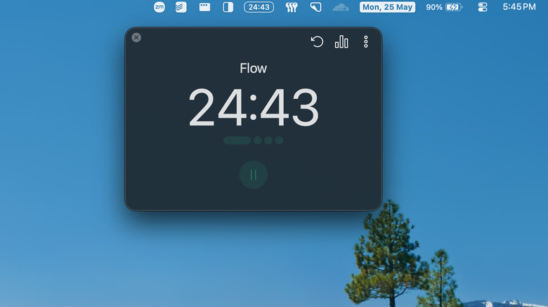 Flow showing a Pomodoro timer in the menu bar