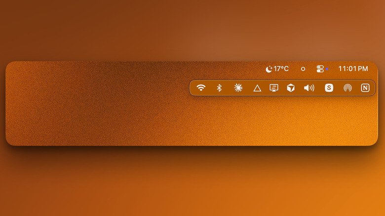 Thaw showing a hidden bar of menu bar icons.
