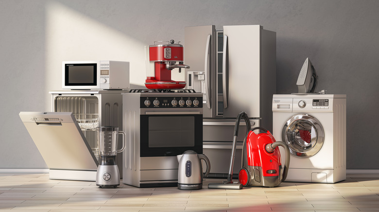 Different kinds of home appliances in a room.