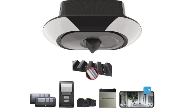 myQ smart garage door opener with accessories and mobile app