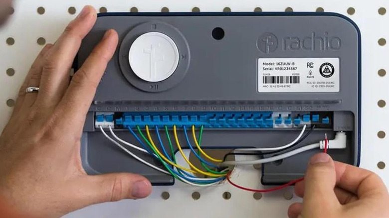 Person holding Rachio 3 smart sprinkler controller