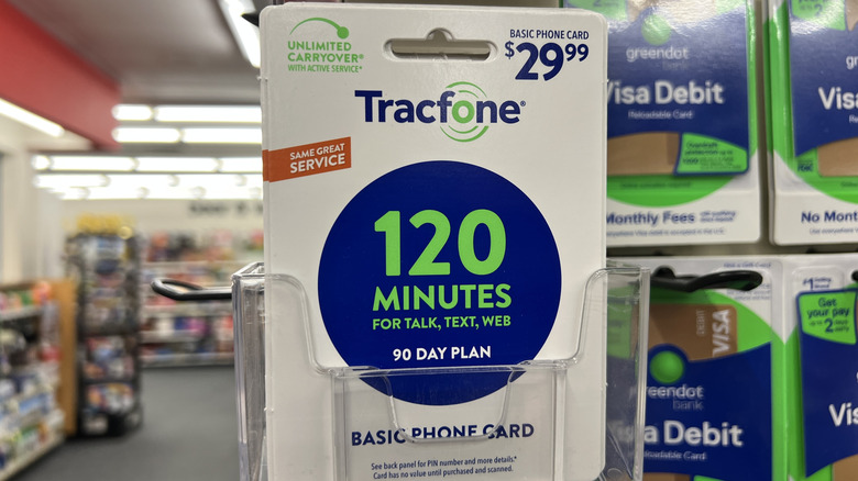 A TracFone top-up card sold in a retail store