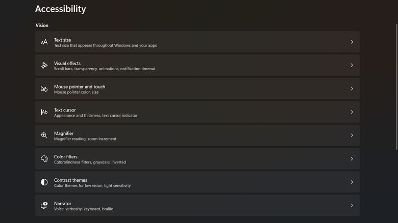 A screenshot of the Accessibility settings in Windows