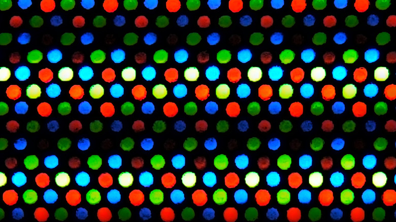An exteme close-up of a pixel-like mosaic.