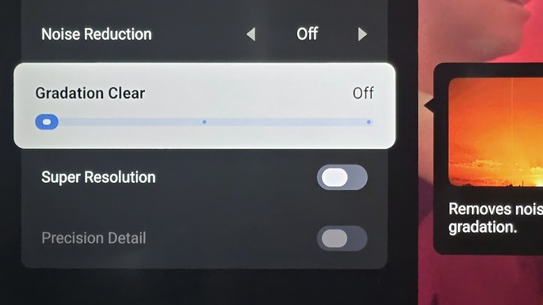 The noise reduction settings on a TCL TV.